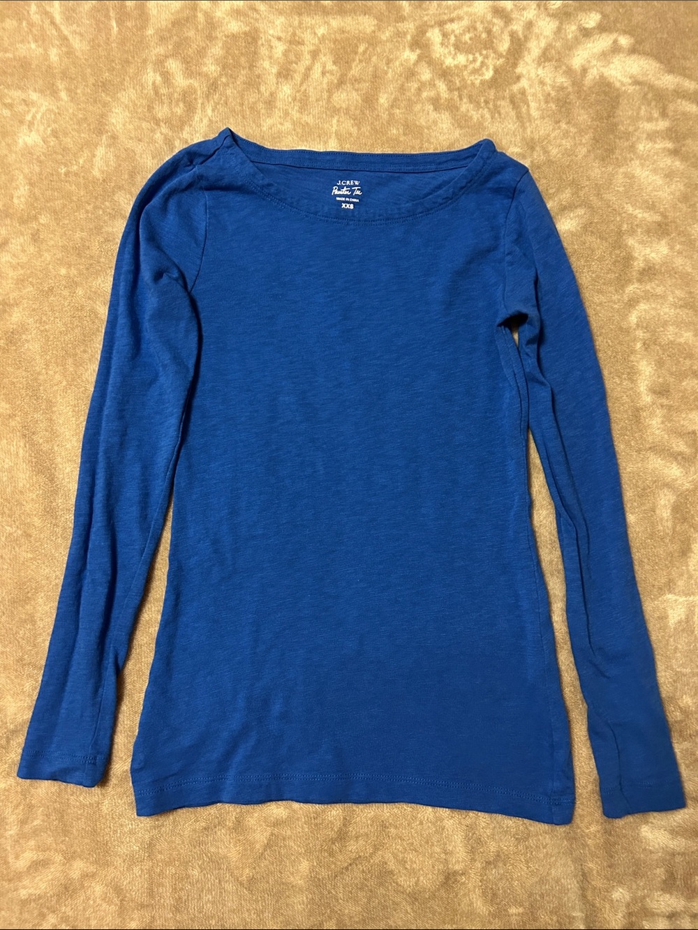 J. Crew Painter Tee, Long-Sleeve Crewneck Cotton Top in Cobalt Blue, Size XXS